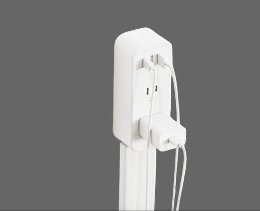 Power Outlet Extender with 2 USB-A Ports, USB-C Port, and 2 AC Power Ports. It Extends 22 Inches to 34 Inches and Rotates 180°